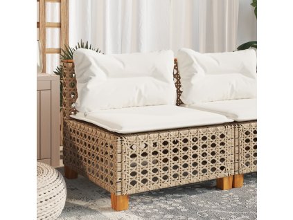 Zahradní pohovka bez područek s poduškami béžová polyratan 365928