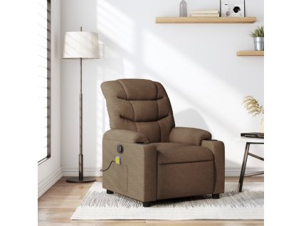 Masážní polohovací křeslo hnědé textil 374160