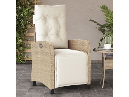 Polohovací zahradní křeslo s podnožkou béžové polyratan 365236