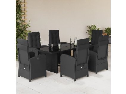 7dílný zahradní jídelní set s poduškami černý polyratan 3212488