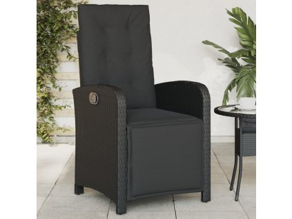 Polohovací zahradní křeslo s podnožkou černé polyratan 365185