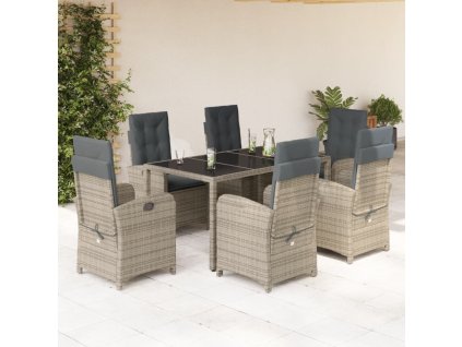7dílný zahradní jídelní set s poduškami šedý polyratan 3212216