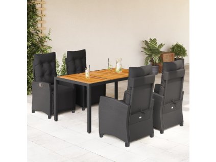 5dílný zahradní jídelní set s poduškami černý polyratan 3212908