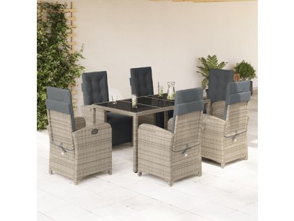 7dílný zahradní jídelní set s poduškami šedý polyratan 3212465
