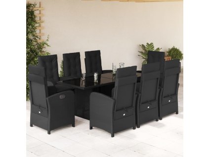 9dílný zahradní jídelní set s poduškami černý polyratan 3212253