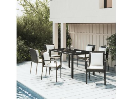 7dílný zahradní jídelní set s poduškami černý polyratan 3157954
