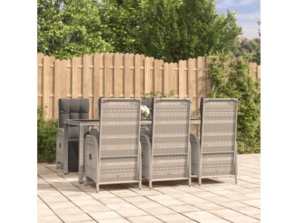 7dílný zahradní jídelní set s poduškami šedý polyratan 3185033