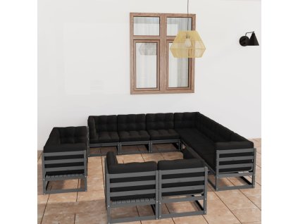 11dílná zahradní sedací souprava podušky šedá masivní borovice 3076996
