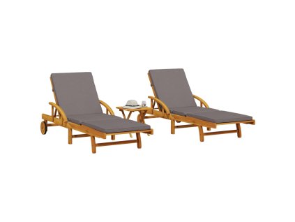 Zahradní lehátka 2 ks se stolkem masivní akáciové dřevo 3206368