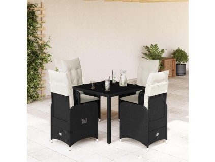 5dílný zahradní bistro set s poduškami černý polyratan 3276988