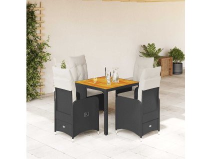 5dílný zahradní bistro set s poduškami černý polyratan 3276976
