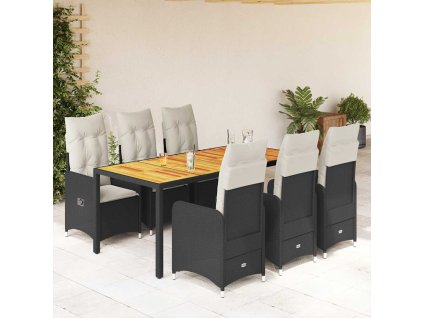 7dílný zahradní bistro set s poduškami černý polyratan 3276981