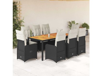 9dílný zahradní bistro set s poduškami černý polyratan 3276983