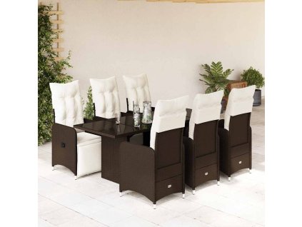 7dílný zahradní bistro set s poduškami hnědý polyratan 3277193