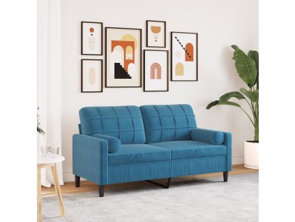 2místná pohovka s polštáři modrá 140 cm samet 3278228