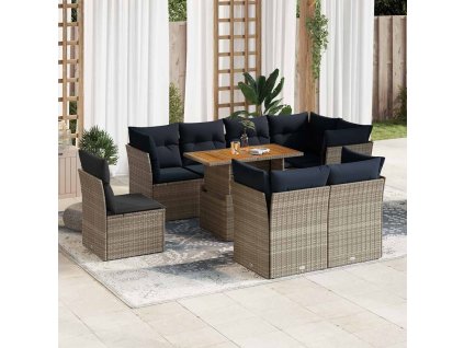 9dílná zahradní sedací souprava s poduškami šedá polyratan 3326945