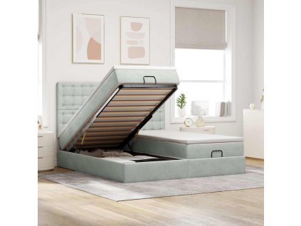 Osmanský rám postele s matracíes světle šedá 180x200cm samet 3313808