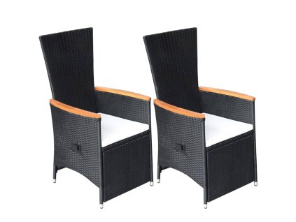 Nastavitelné zahradní židle 2 ks s poduškami polyratan černé 47683