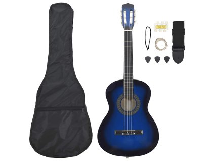 8dílný set klasická kytara pro začátečníky modrá 3/4 36'' 70117