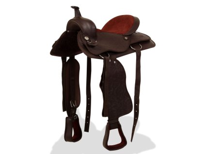 Westernové sedlo pro koně, set, pravá kůže 17" hnědé 91349