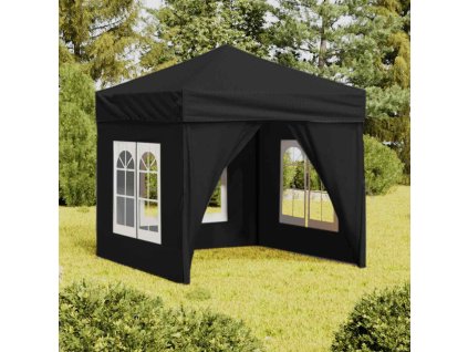 Skládací party stan s bočními stěnami černý 2 x 2 m 93504