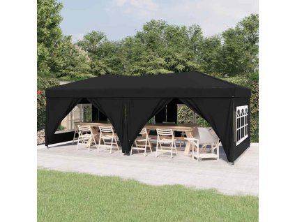 Skládací party stan s bočními stěnami černý 3 x 6 m 93546