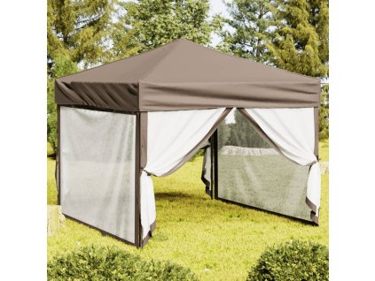 Skládací party stan s bočními stěnami taupe 3 x 3 m 93533