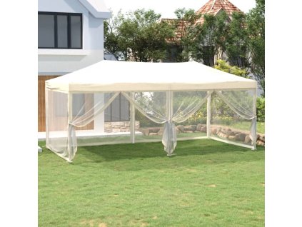 Skládací party stan s bočními stěnami krémový 3 x 6 m 93550