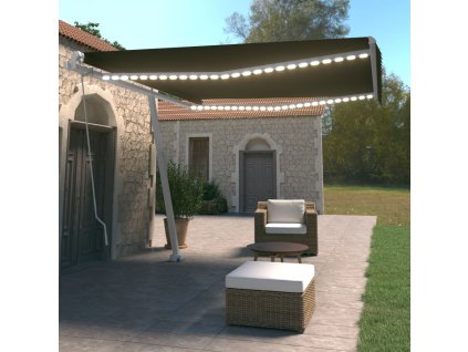 Ručně zatahovací markýza s LED světlem 400 x 350 cm antracitová 3069624