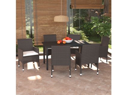 7dílný zahradní jídelní set s poduškami polyratan hnědý 3094994