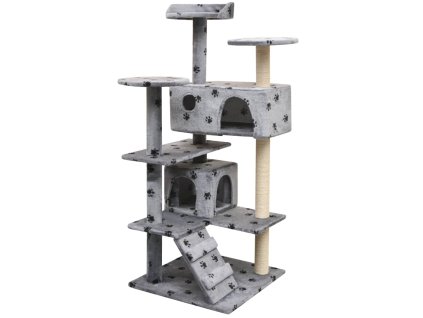 Škrabadlo pro kočky, sisalové sloupky 125 cm šedá potisk tlapek 170476