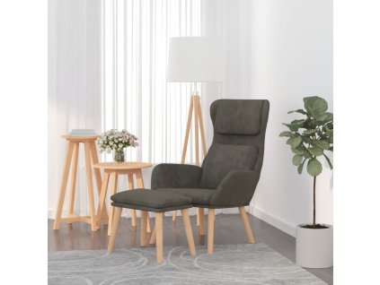 Relaxační křeslo se stoličkou tmavě šedé samet 3097821