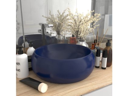 Luxusní umyvadlo kulaté matné tmavě modré 40 x 15 cm keramické 147001