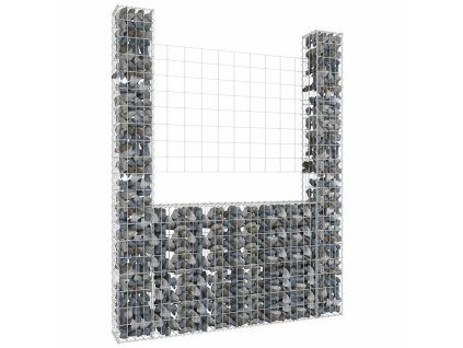 Gabionový koš ve tvaru U se 2 sloupky železo 140 x 20 x 200 cm 151289