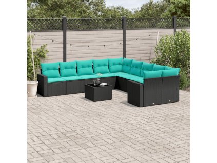 11dílná zahradní sedací souprava s poduškami černá polyratan 3219507