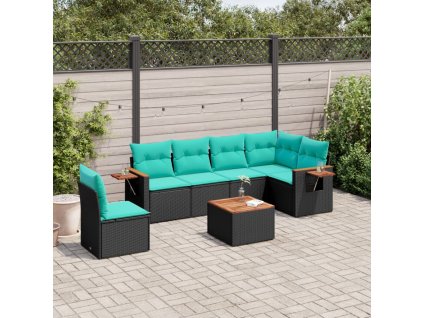 7dílná zahradní sedací souprava s poduškami černá polyratan 3226862