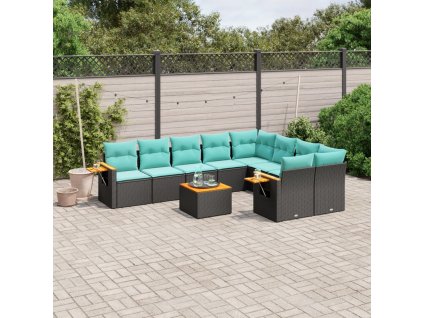 10dílná zahradní sedací souprava s poduškami černá polyratan 3227149