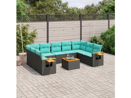 10dílná zahradní sedací souprava s poduškami černá polyratan 3227121