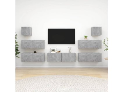7dílný set TV skříněk betonově šedý kompozitní dřevo 3079133