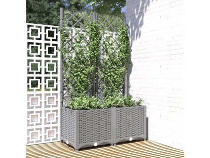 Zahradní truhlík s treláží světle šedý 80 x 40 x 136 cm PP 153272