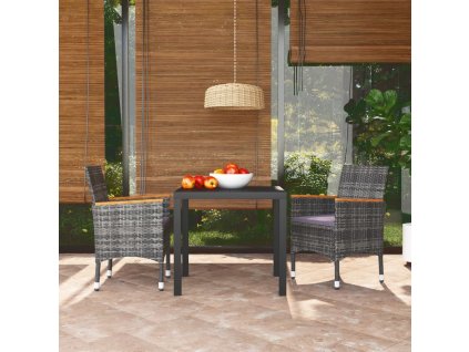 3dílný zahradní jídelní set s poduškami polyratan šedý 3095027