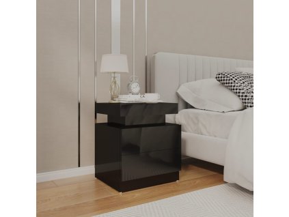 Noční stolek černý s vysokým leskem 45x35x52cm kompozitní dřevo 326856