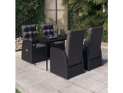 5dílný zahradní jídelní set s poduškami černý 3099493