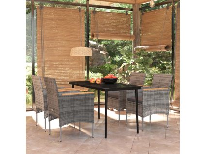 5dílný zahradní jídelní set s poduškami šedý a černý 3099349