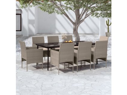 9dílný zahradní jídelní set s poduškami béžový a černý 3099328