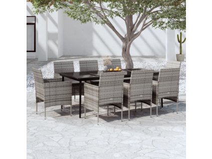 9dílný zahradní jídelní set s poduškami šedý a černý 3099316