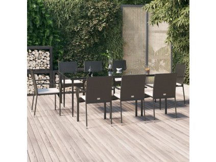 9dílný zahradní jídelní set s poduškami černý polyratan 3185124