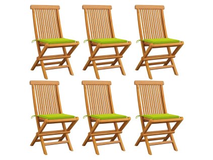 Zahradní židle s jasně zelenými poduškami 6 ks masivní teak 3065601