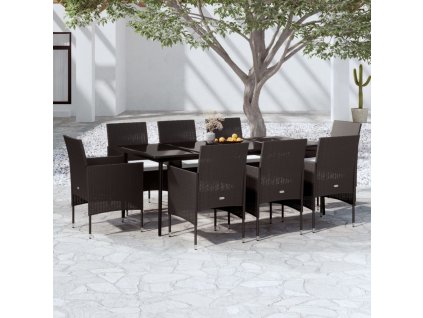 9dílný zahradní jídelní set s poduškami černý 3099310