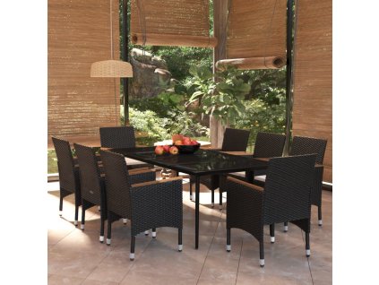 9dílný zahradní jídelní set s poduškami černý 3099346